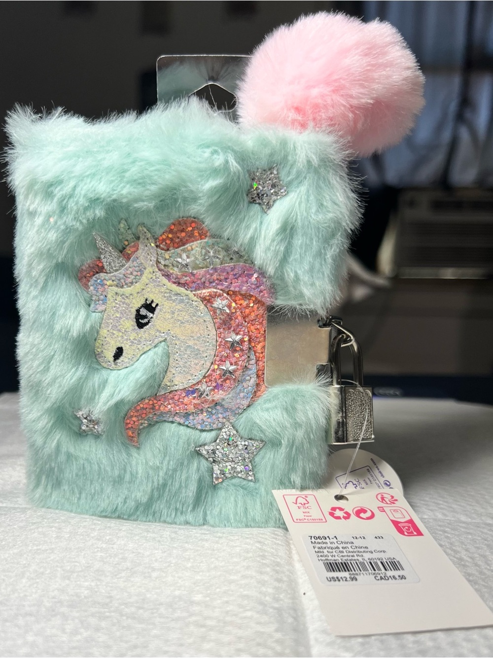 Claire’s Mini Fuzzy Lockable Journal With Pink Pom Pom Pen